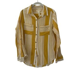 Yellow & White Stripe Design Button Down Top Shirt Midnight Sky Women’s Large!